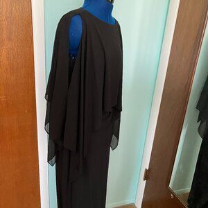 Ralph Lauren, Size 10, Black Evening Gown with Shawl Top Overlay